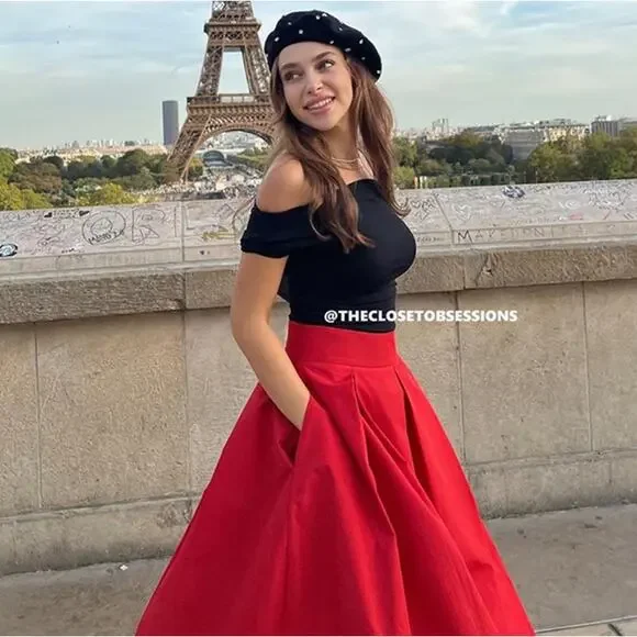 ZARA Blogger Fave Bright Red A-Line High Waist Midi Skirt NWT - Picture 11 of 16